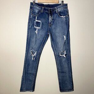 Odd Culture Jeans Men's size 34x32 Blue Straight Leg Distressed Whiskered Denim